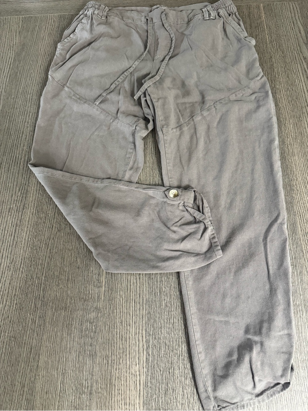 Sincerely Jules Women's Linen Blend Gray Pants Size L Button Cuff
